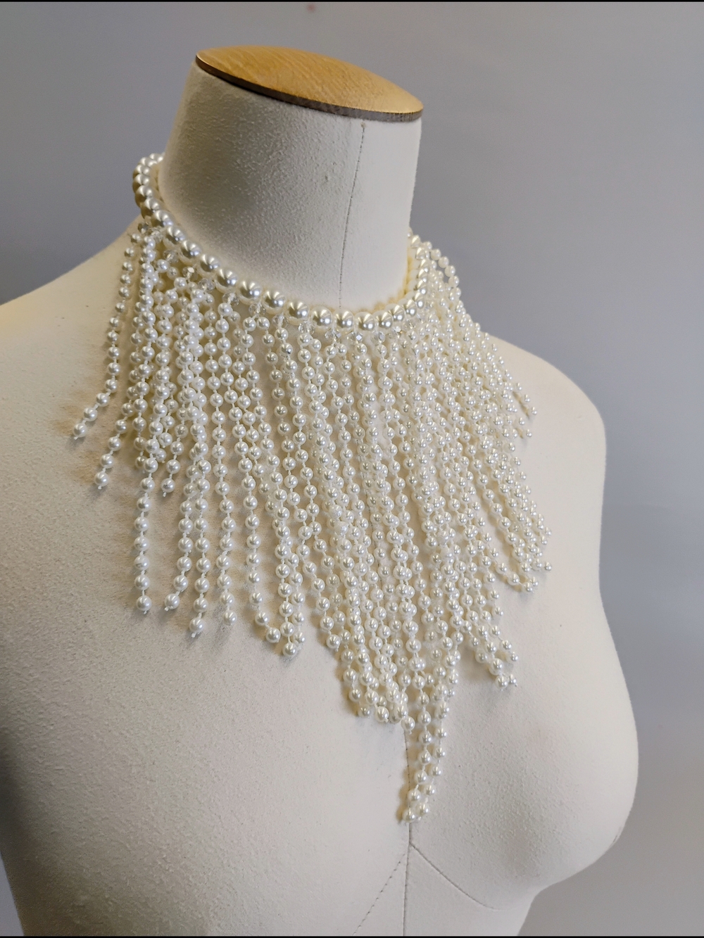 Pearl Cascade Fringe Necklace - White Faux Pearl Statement